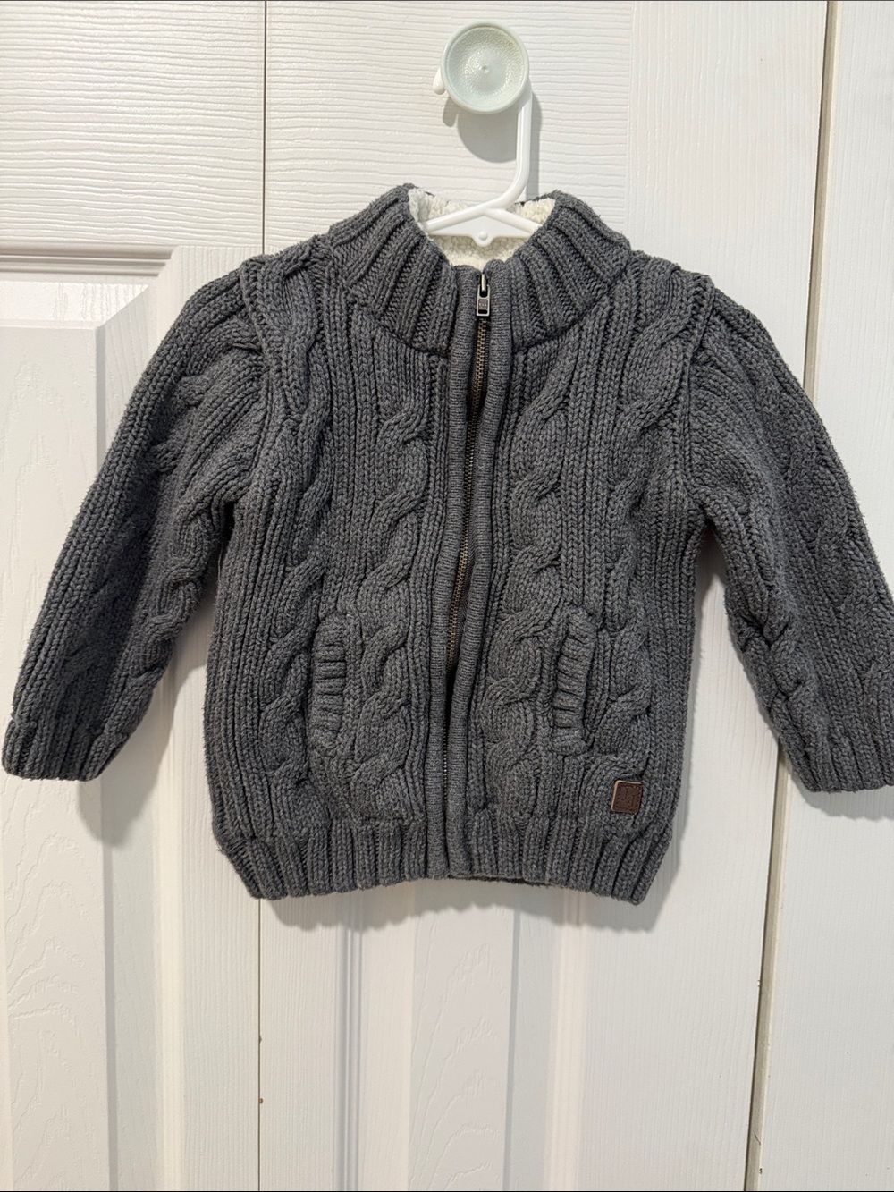 Janie and Jack Dark Gray Cable Knit Zip Cardigan